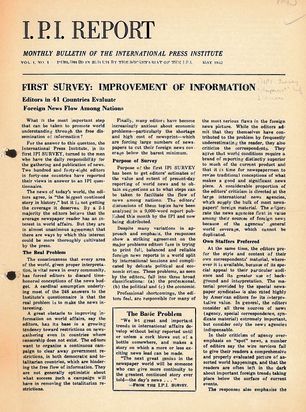 IPI Report, May 1952. The first global survey on the right to information.