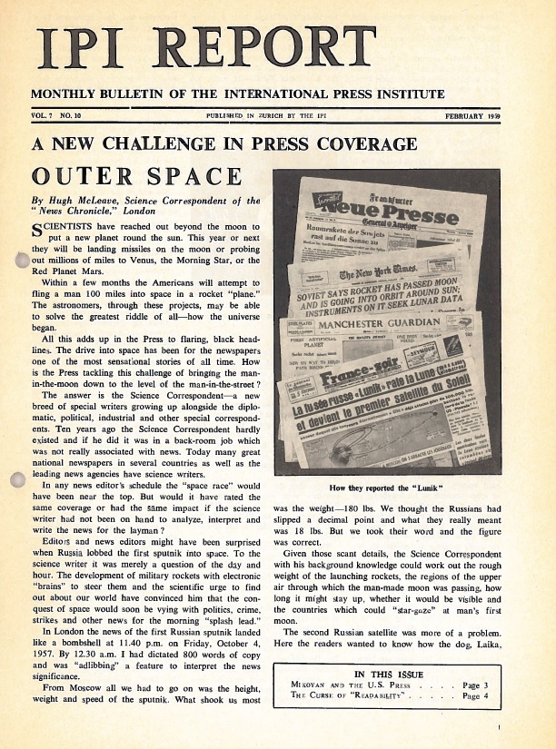 IPI Report, February 1959. Signs of a new era: press coverage of outer space.