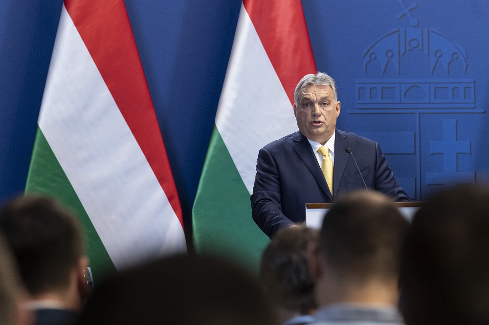 Hungarian Prime Minister Viktor Orban delivers a government press confreence.