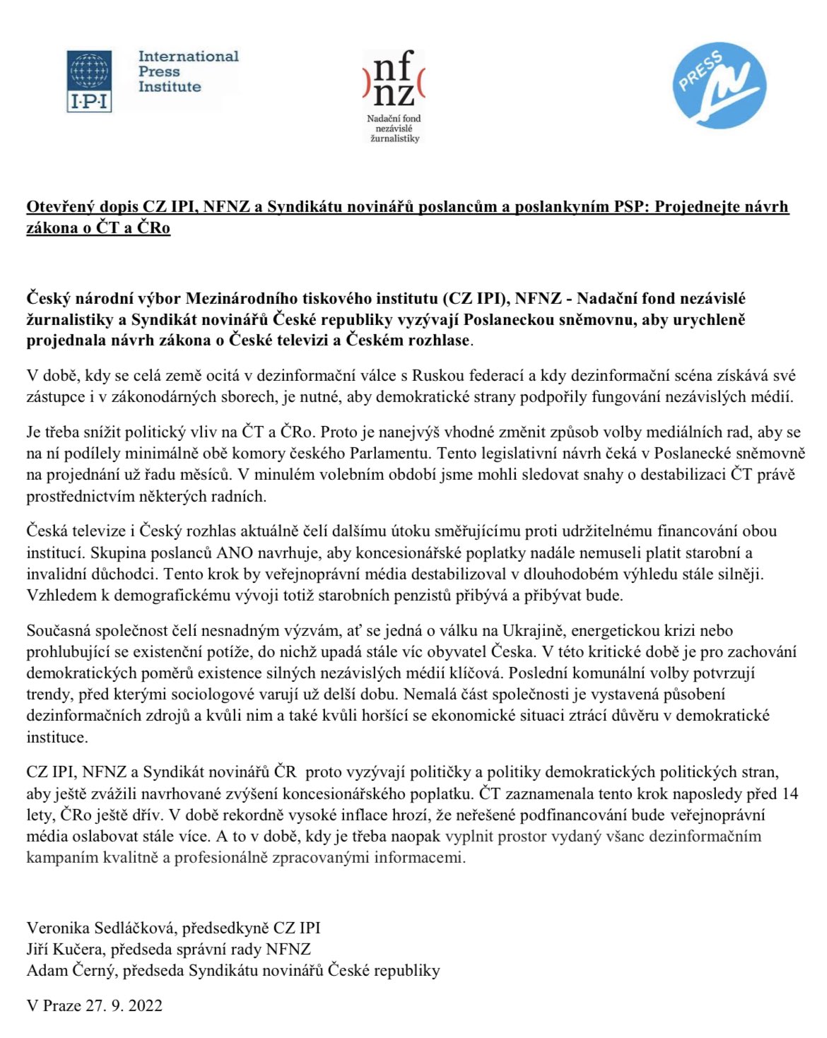 Czech Republic: IPI backs call for sustainable funding for public broadcasters