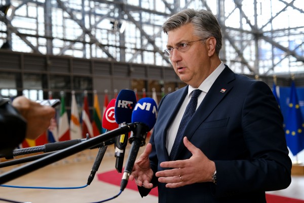 Croatia's Prime Minister Andrej Plenkovic speaks to the media at the informal summit of European Union leaders in Brussels, Belgium, April 18, 2024. Credits: Shutterstock / Alexandros Michailidis