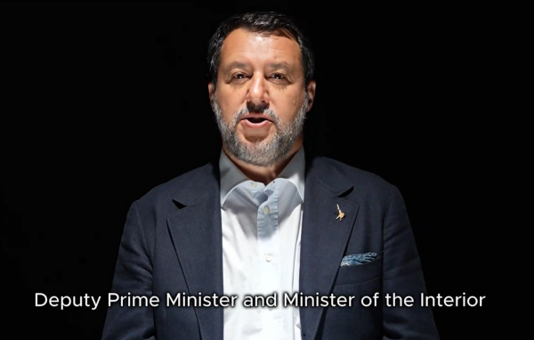 Screenshot taken from the video uploaded on social media platform X by Italy's deputy Prime Minister Matteo Salvini, on 14 September 2023, and subsequently aired by Italian public broadcaster RAI.