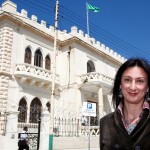 Maltese investigative journalist Daphne Caruana Galizia poses outside the Libyan Embassy in Valletta April 6, 2011. Investigative journalist Caruana Galizia was killed after a powerful bomb blew up a car killing her in Bidnija, Malta, in October 16, 2017.