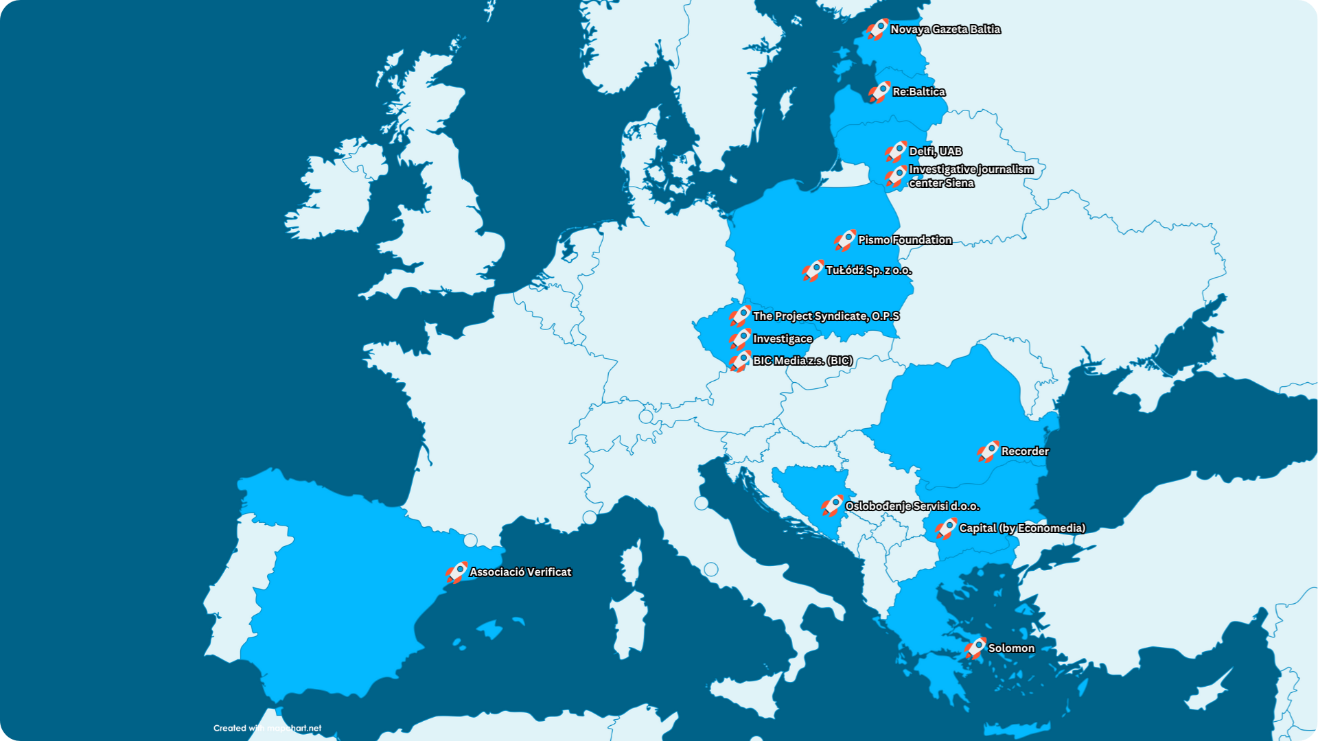 The map of European media participating in the 2024 Transition Accelerator programme