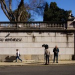 Film crew in front of the Attorney General's Office in Lisbon, Portugal. February 2, 2024