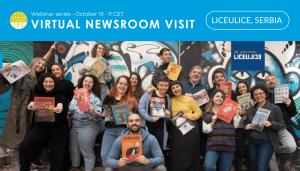 Liceulice magazine team photo with webinar date. Webinar happening on October 15 at 11 CET